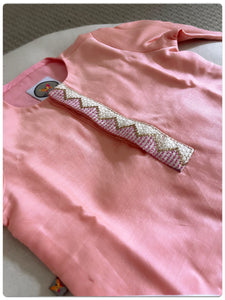 Zigzag Kantha Kurta Set- Pink