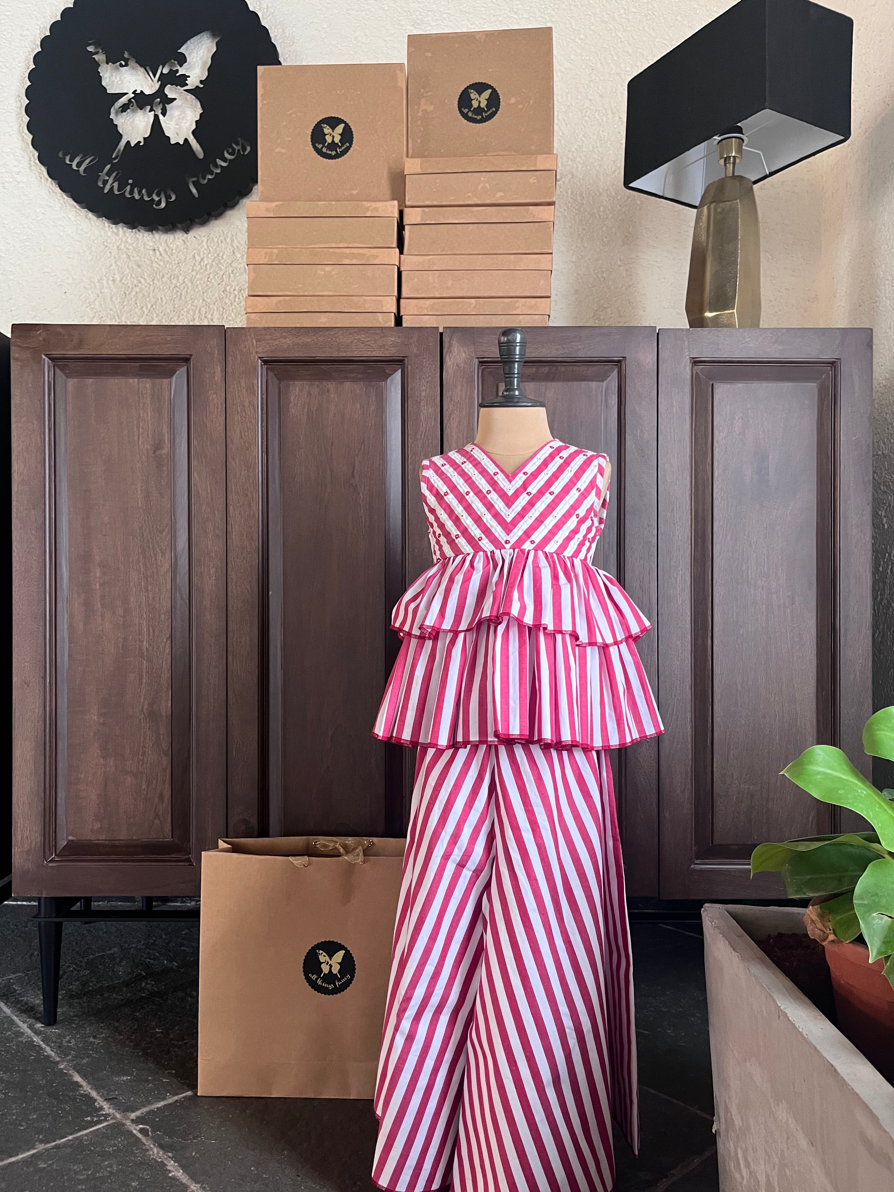 Striped Sharara Set - Red