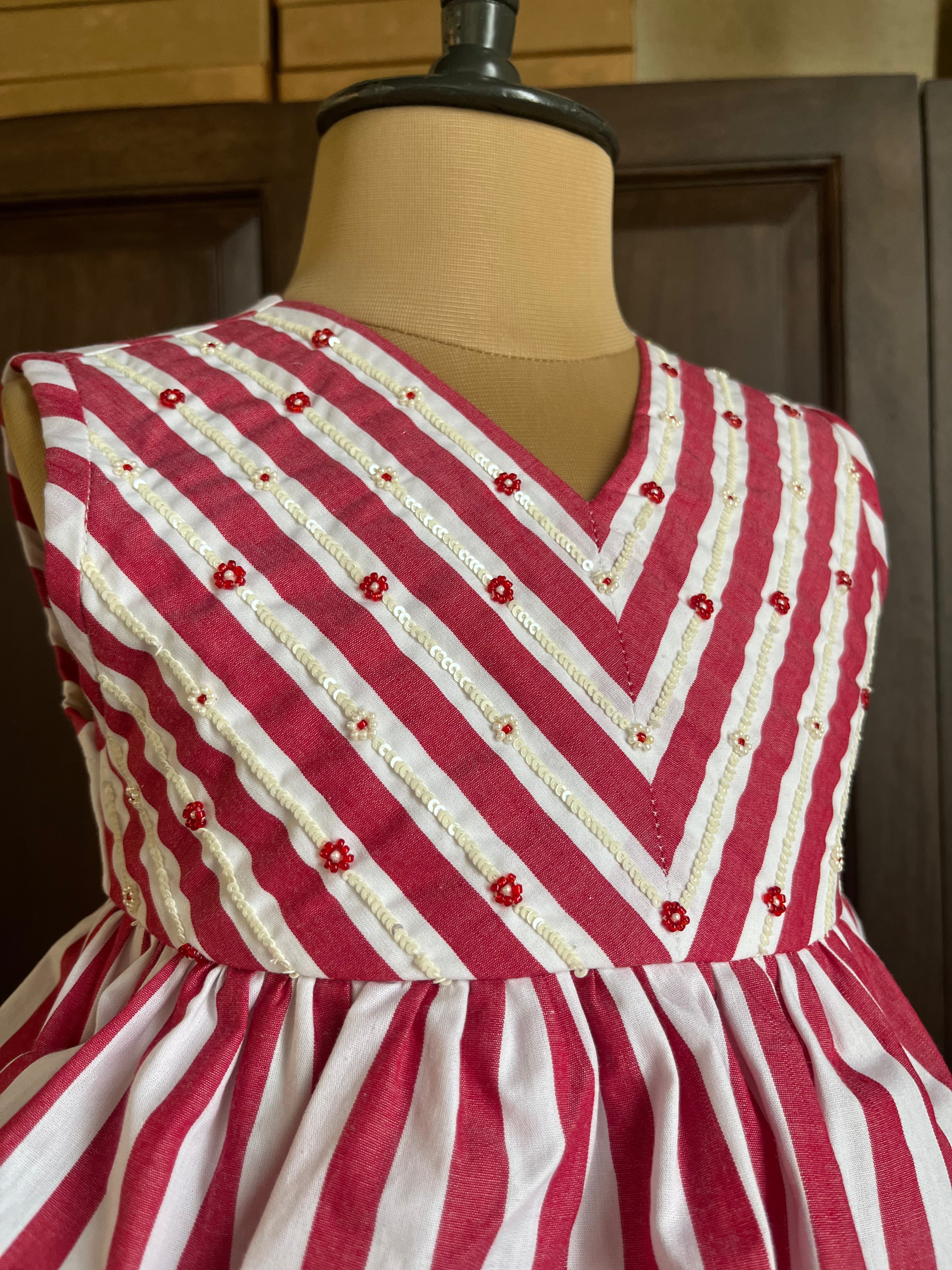 Striped Sharara Set - Red