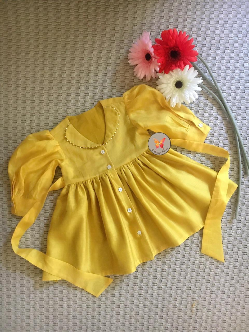 Pearl Edged Shirt Dress- Sunshine