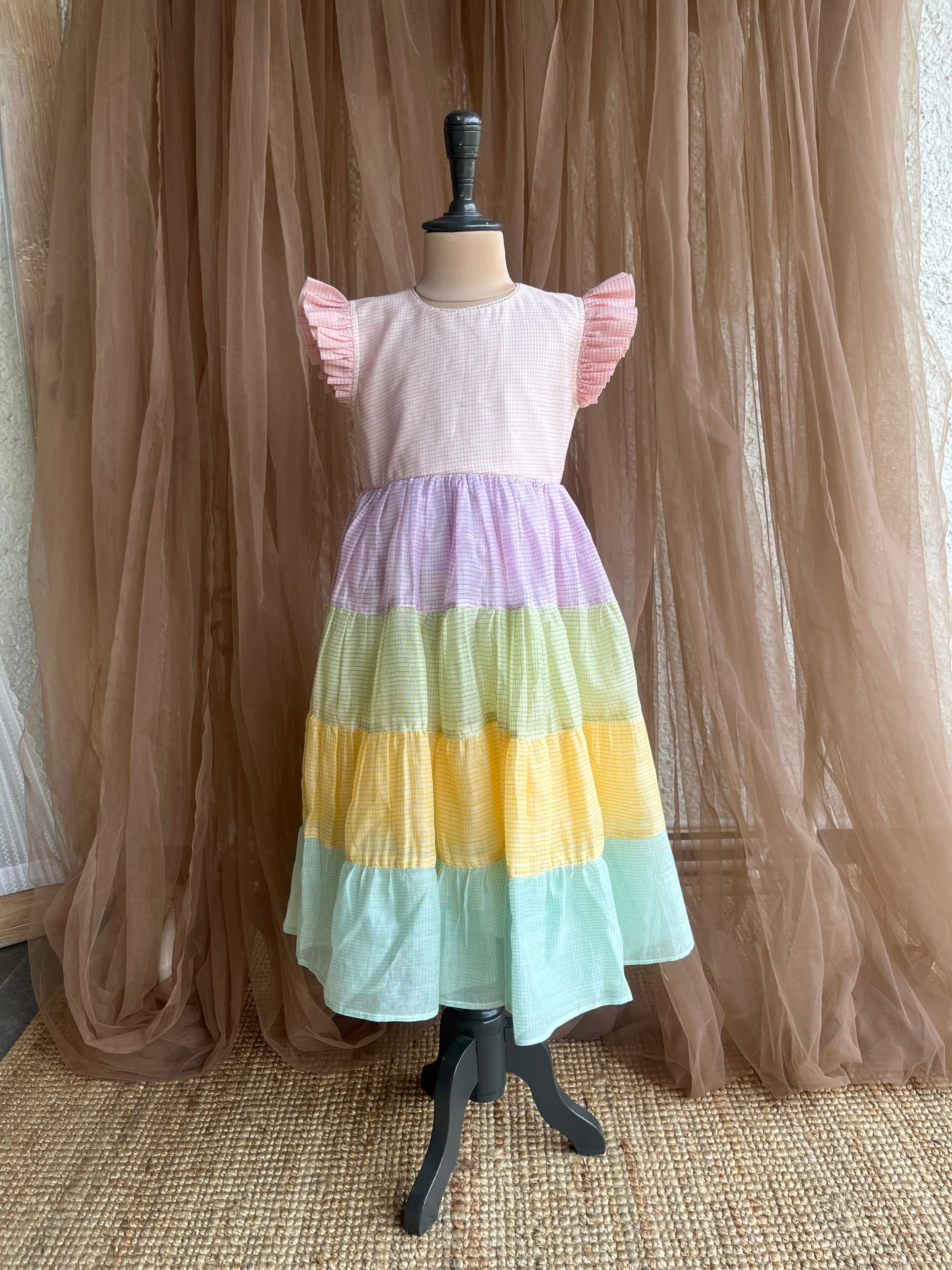 Multi checks tiered dress