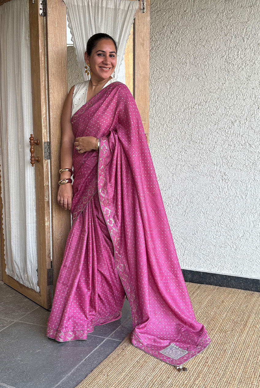 Bandhani Sari-Gulaab