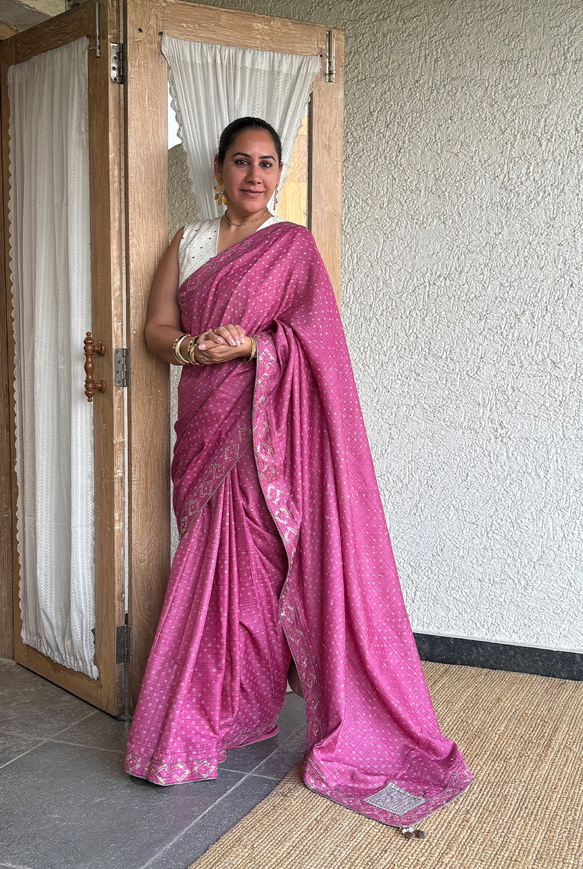 Bandhani Sari-Gulaab
