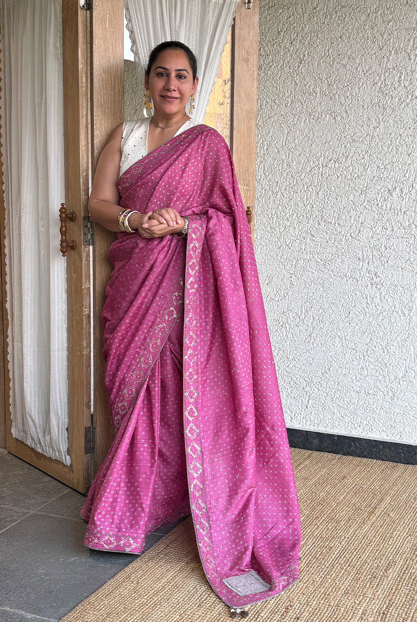 Bandhani Sari-Gulaab