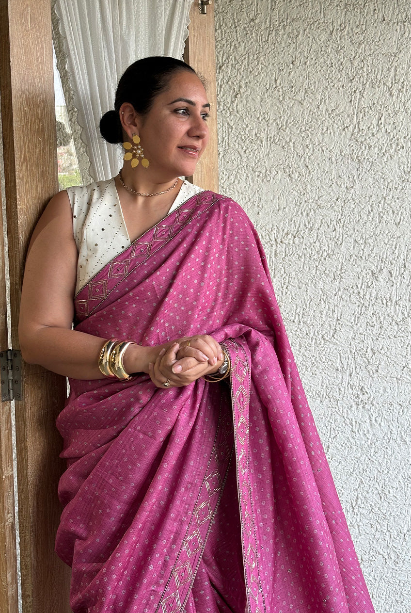 Bandhani Sari-Gulaab