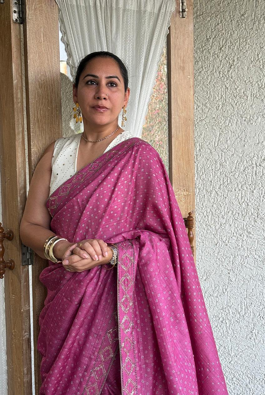 Bandhani Sari-Gulaab