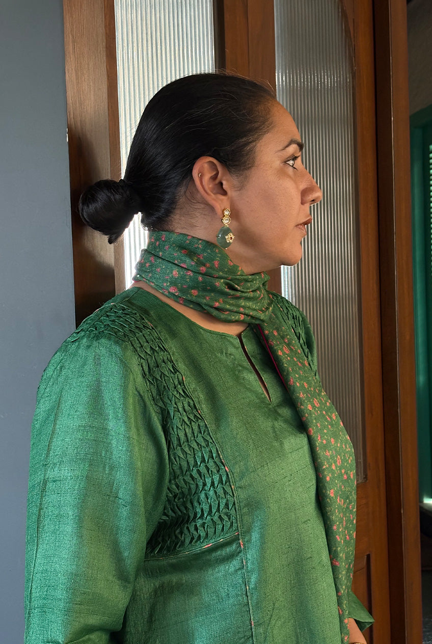 Chintz Dupatta suit set-Hara panna