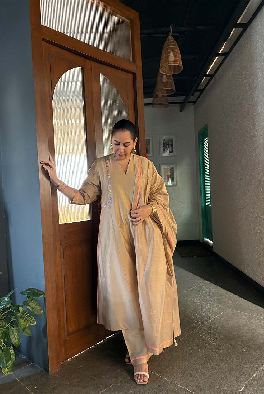 The Side Embroidery kurta sets -Sand