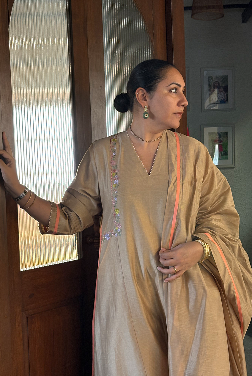 The Side Embroidery kurta sets -Sand