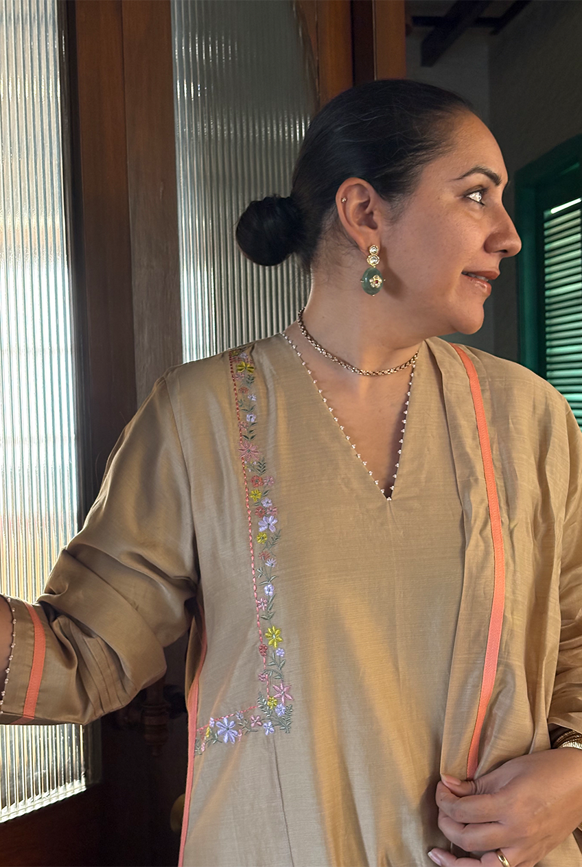 The Side Embroidery kurta sets -Sand