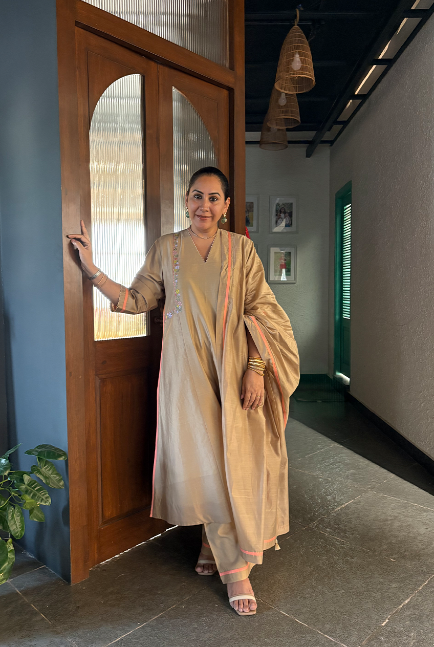 The Side Embroidery kurta sets -Sand