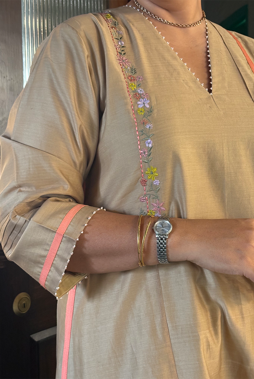 The Side Embroidery kurta sets -Sand