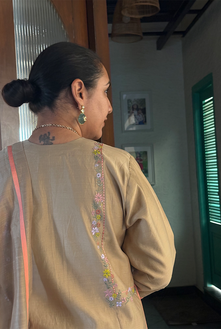 The Side Embroidery kurta sets -Sand