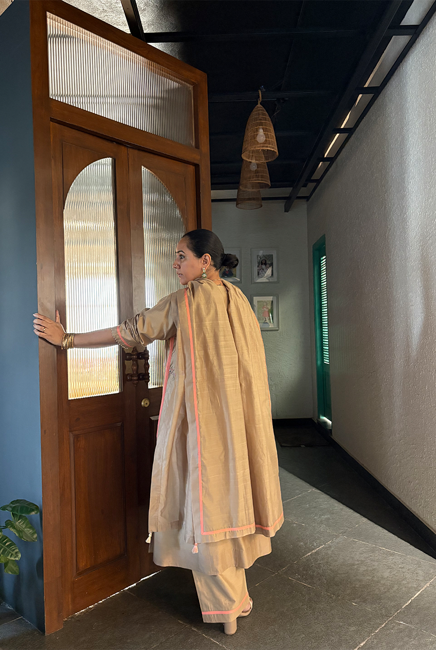 The Side Embroidery kurta sets -Sand