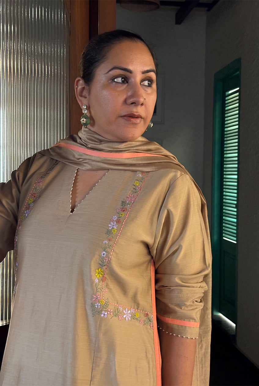 The Side Embroidery kurta sets -Sand