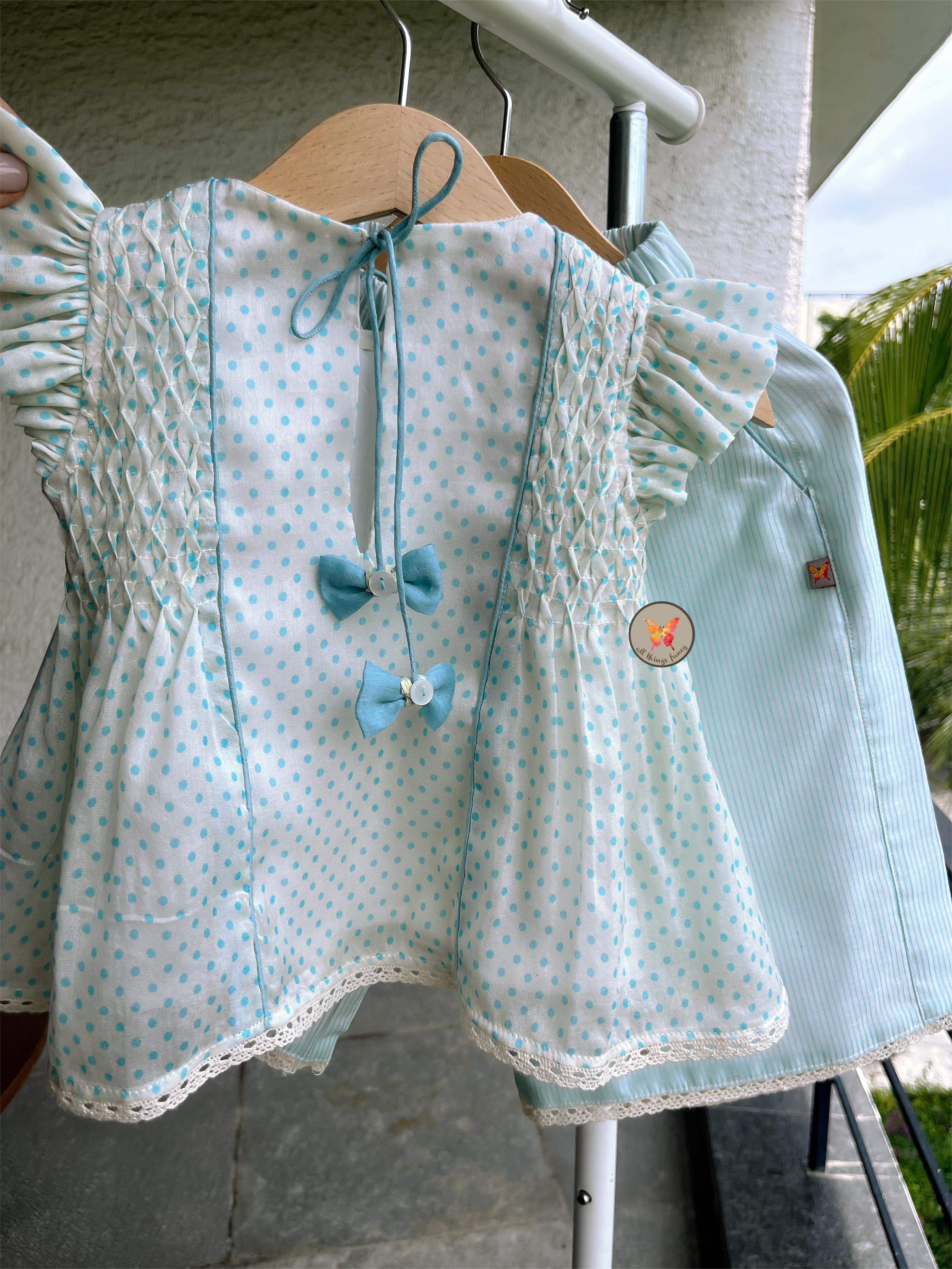 Polka Honeycomb blouse and pants - Sky
