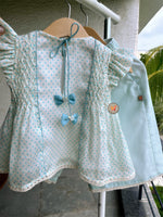 Load image into Gallery viewer, Polka Honeycomb blouse and pants - Sky
