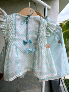 Polka Honeycomb blouse and pants - Sky