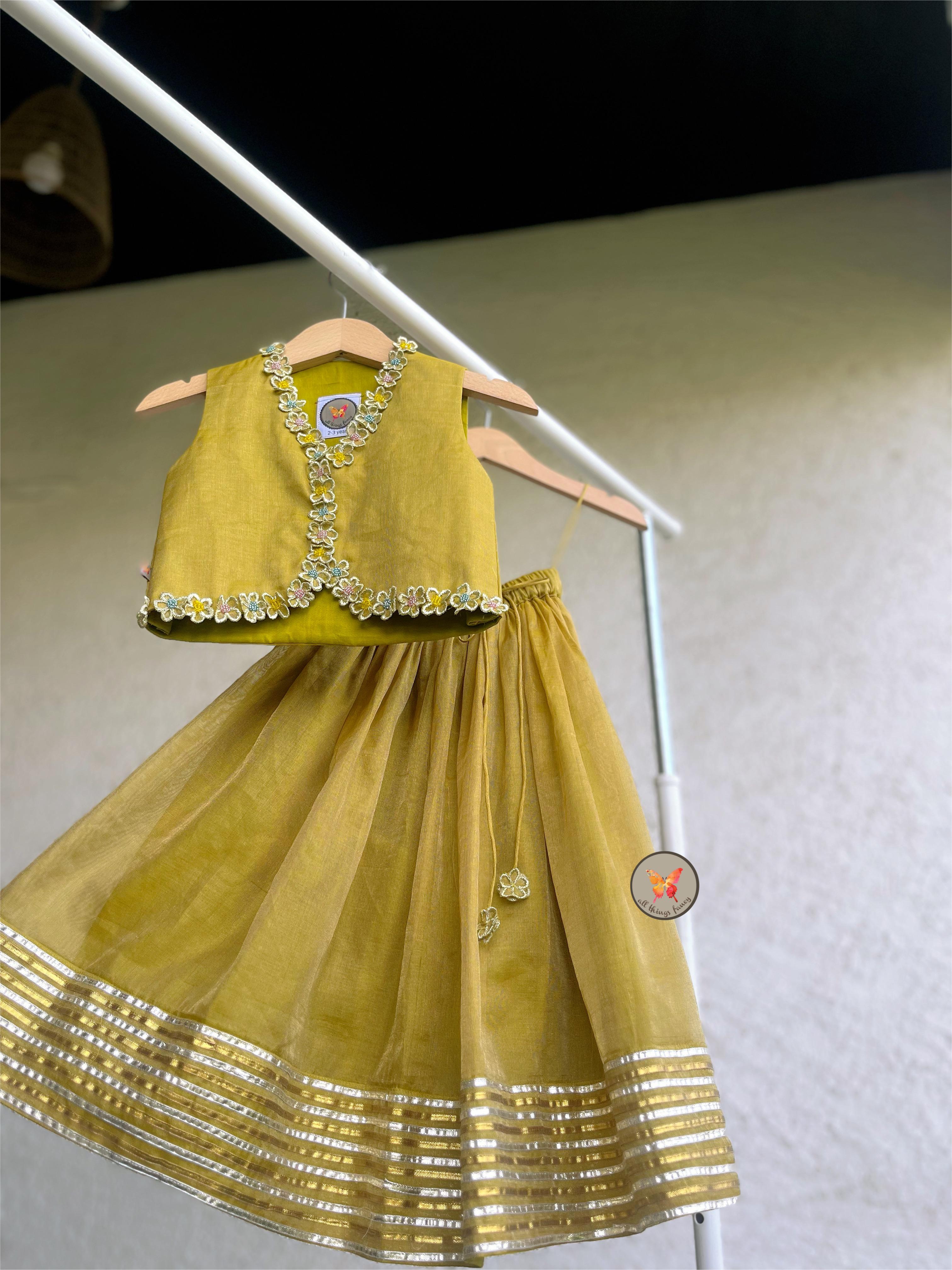 Phool Wala Gota Lehenga-Mustard