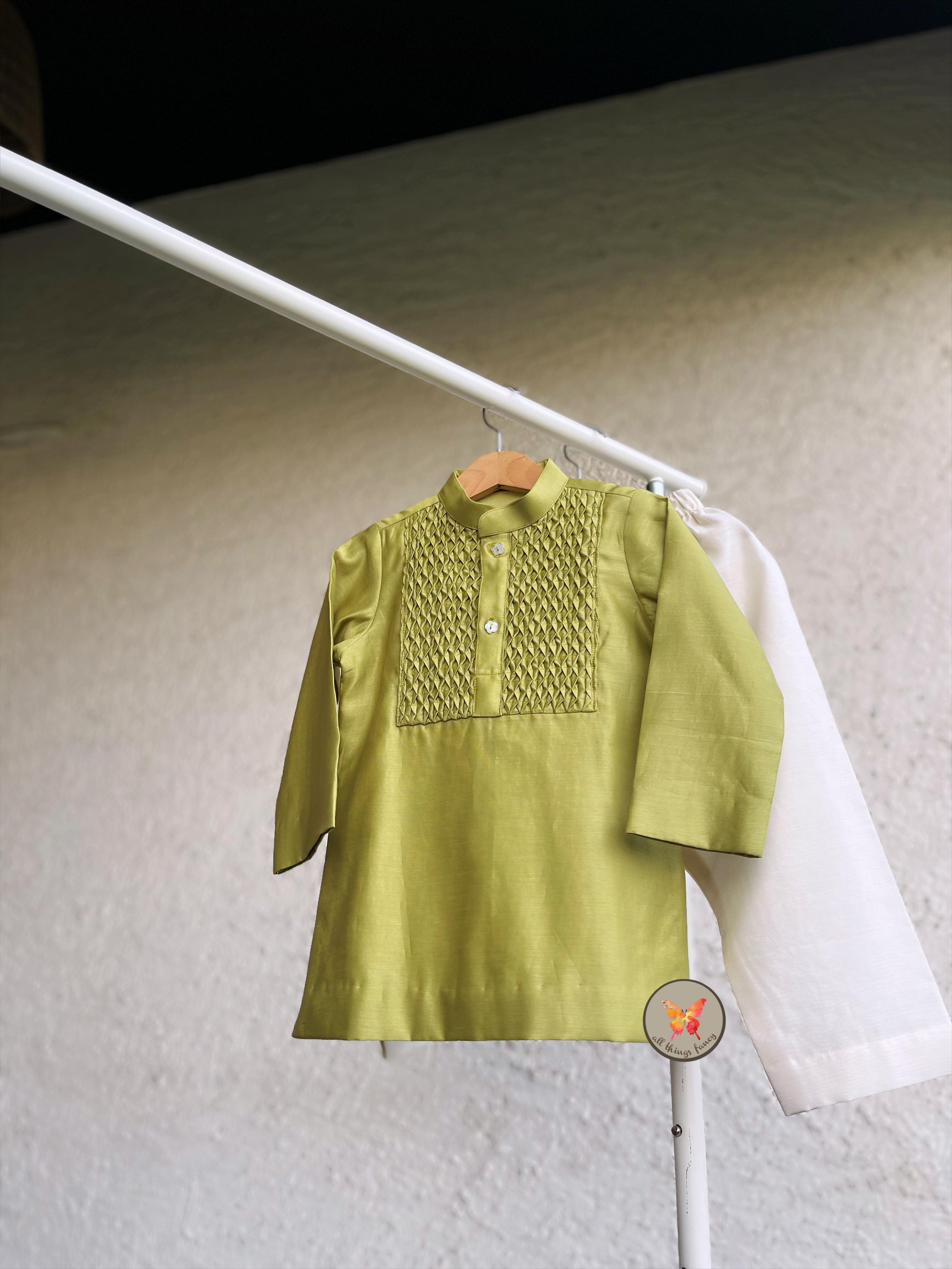 Honey comb kurta set-Kiwi