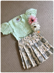 Vintage Floral Skirt Blouse - Pistachio