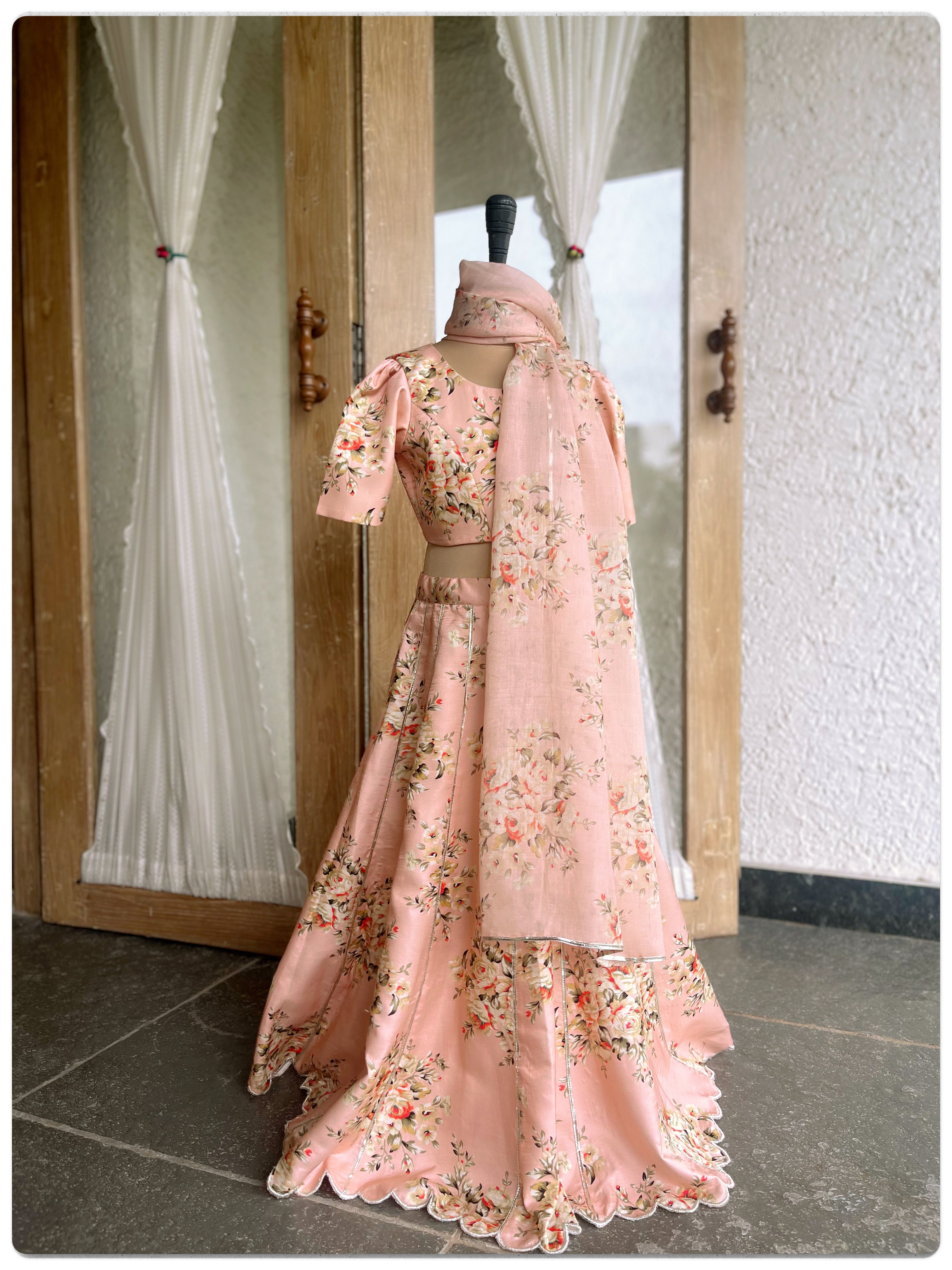 Festive Floral lehenga Set- Blush