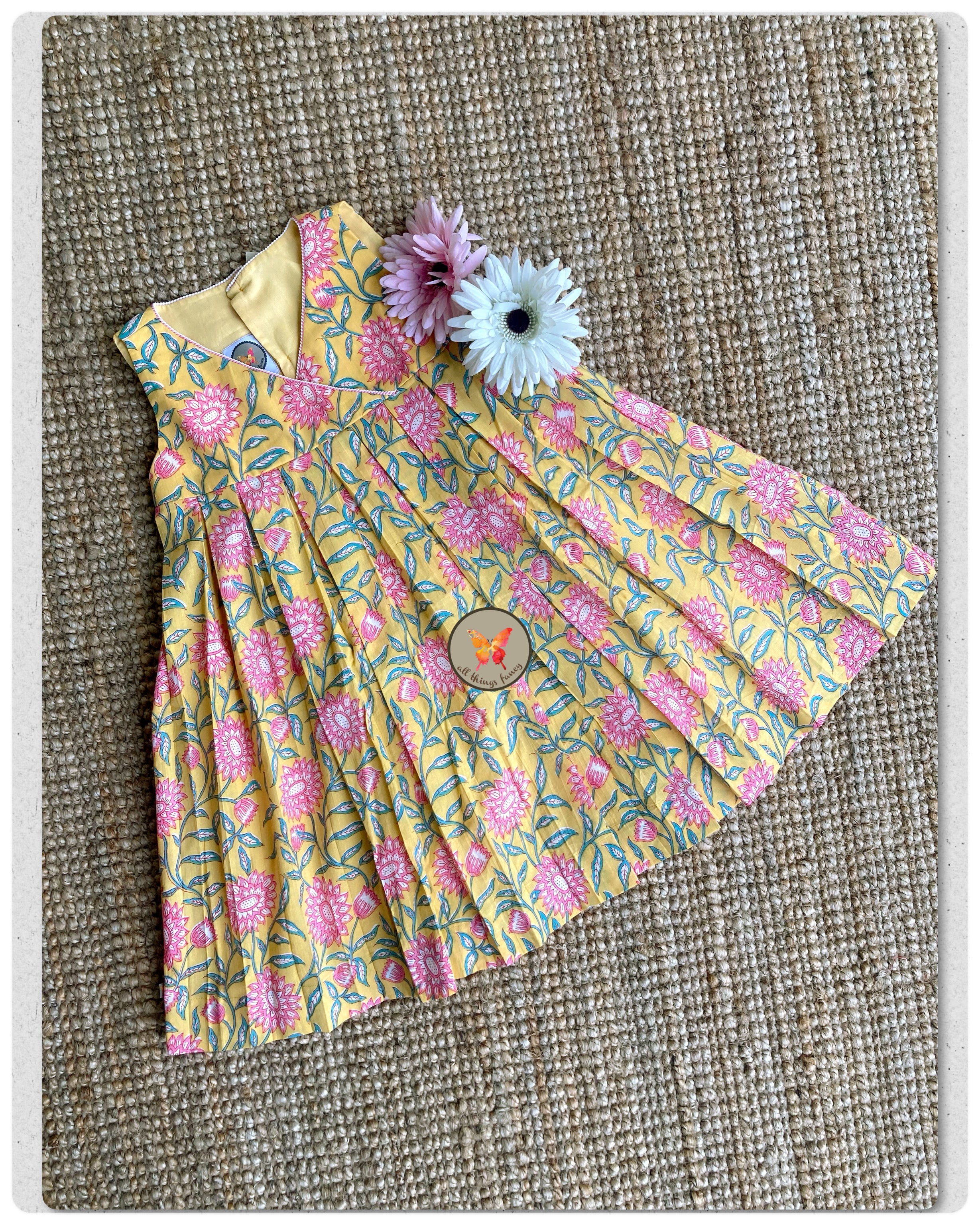 Angrakha Floral Frock- Yellow