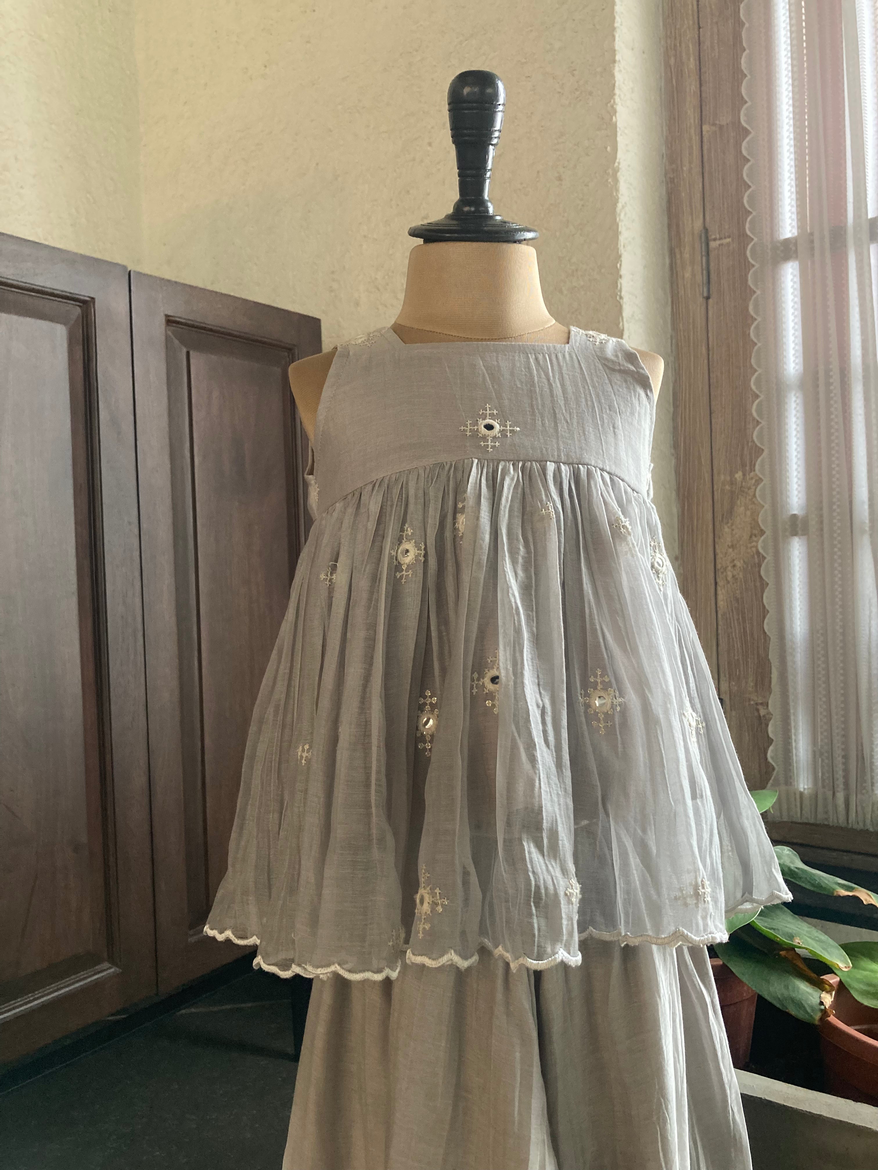 Mirrored Sharara Set- Grey