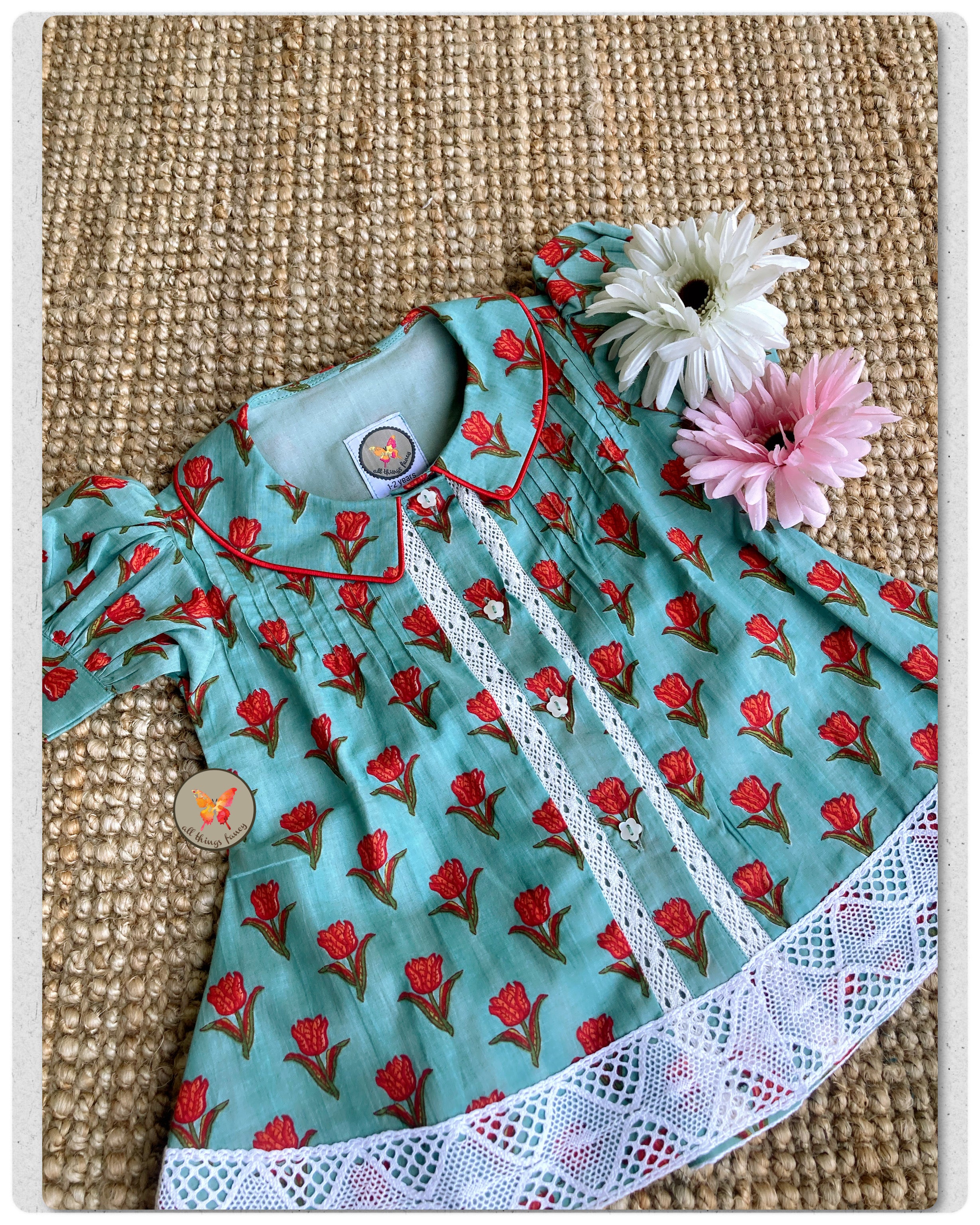 Sea Blue Floral Shirt Dress