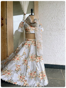 Festive Floral Lehenga Set- Sky