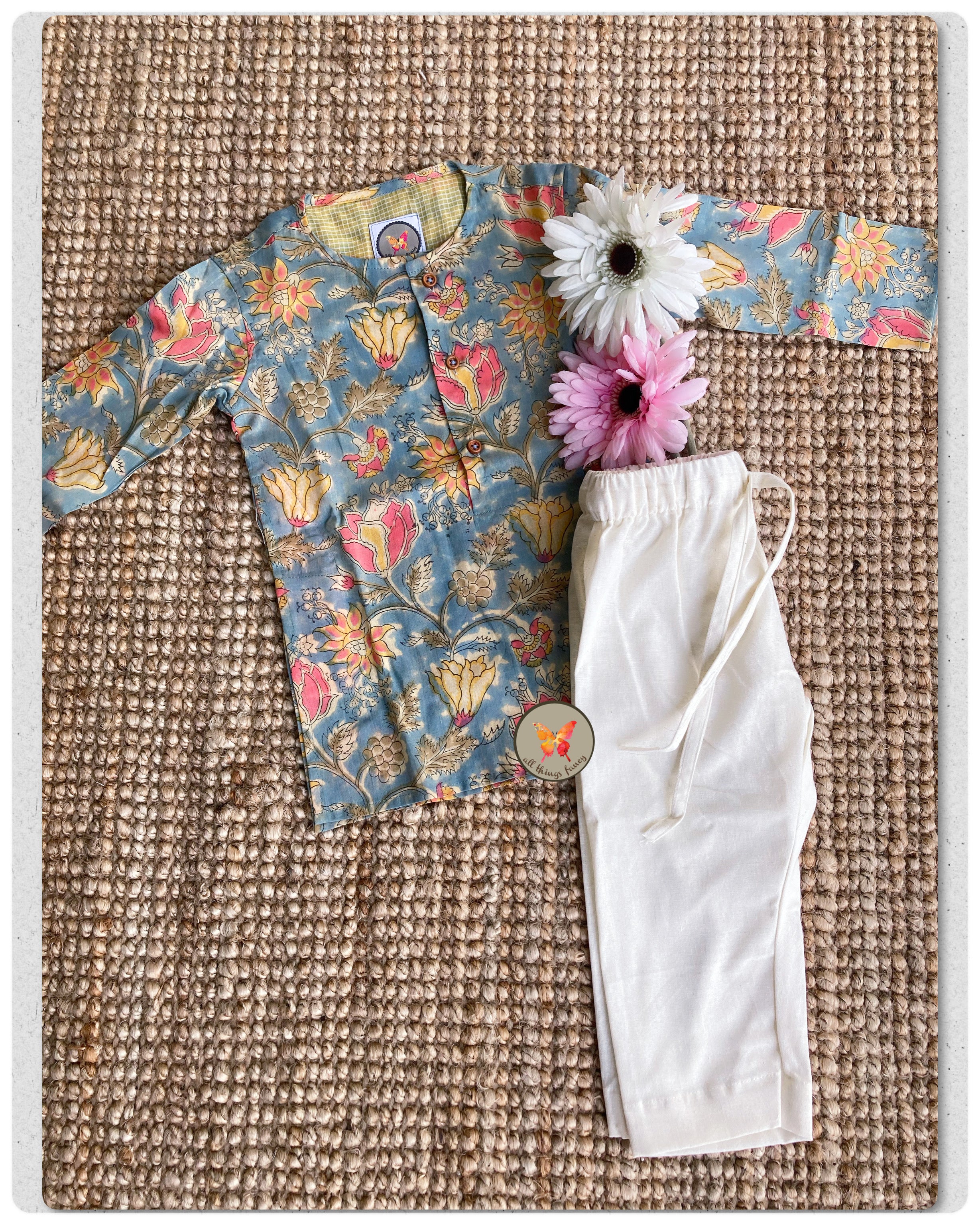 Handblock Kurta set- Teal