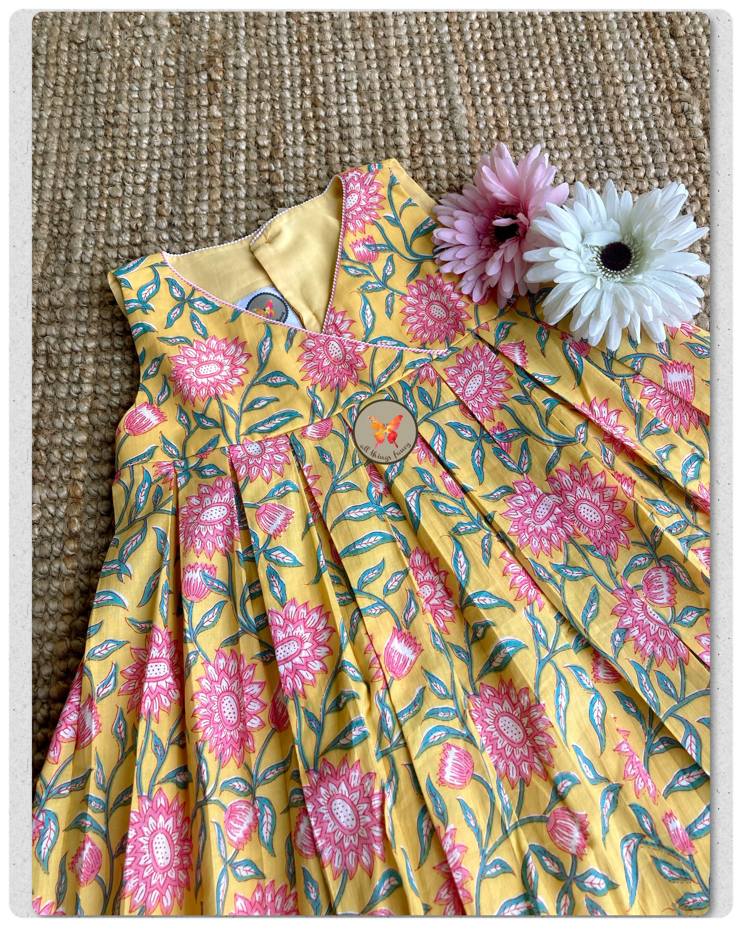 Angrakha Floral Frock- Yellow