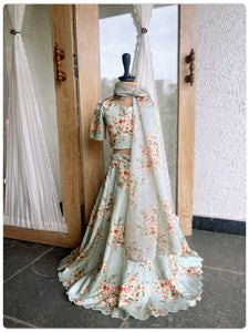 Festive Floral Lehenga Set- Mint