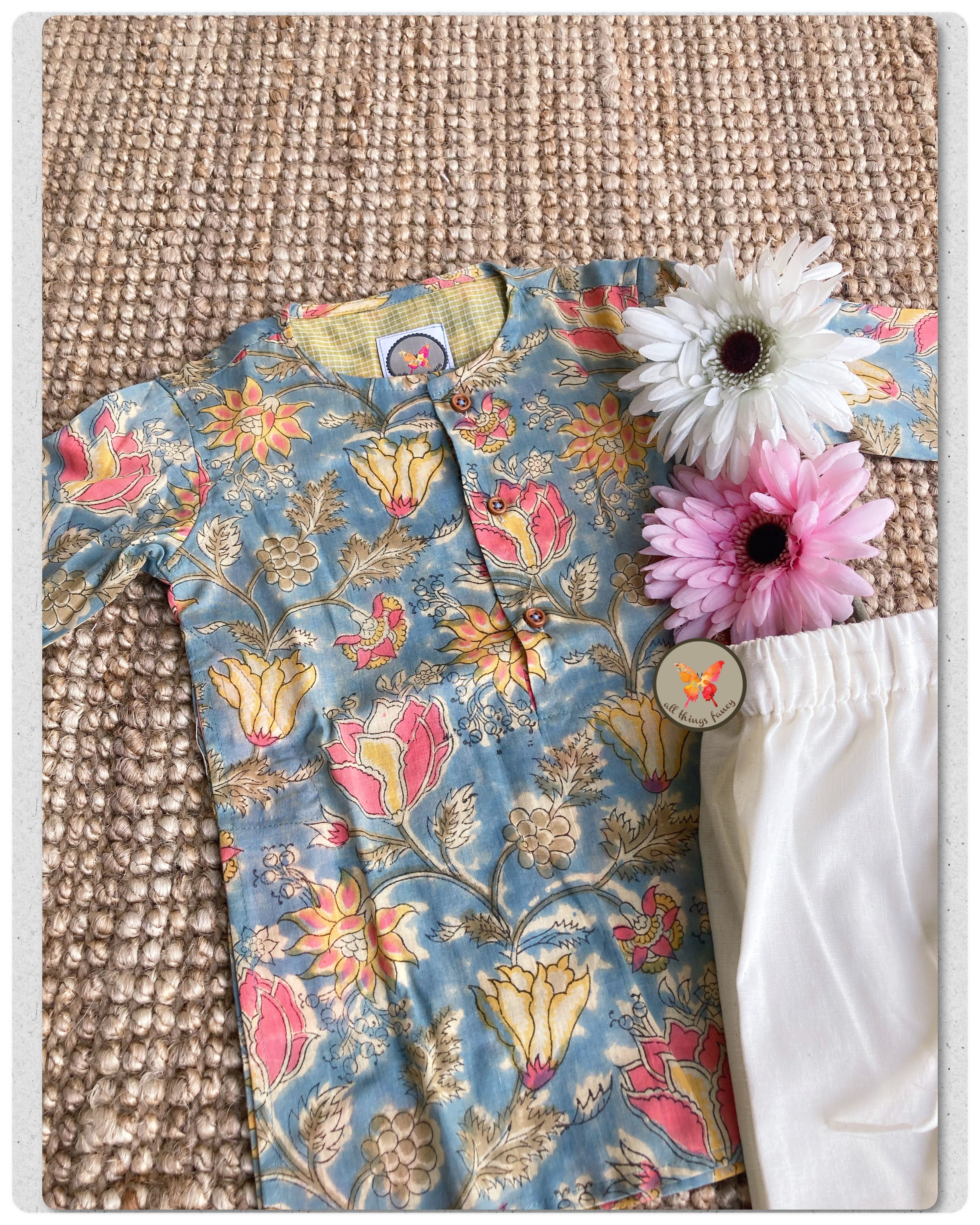 Handblock Kurta set- Teal
