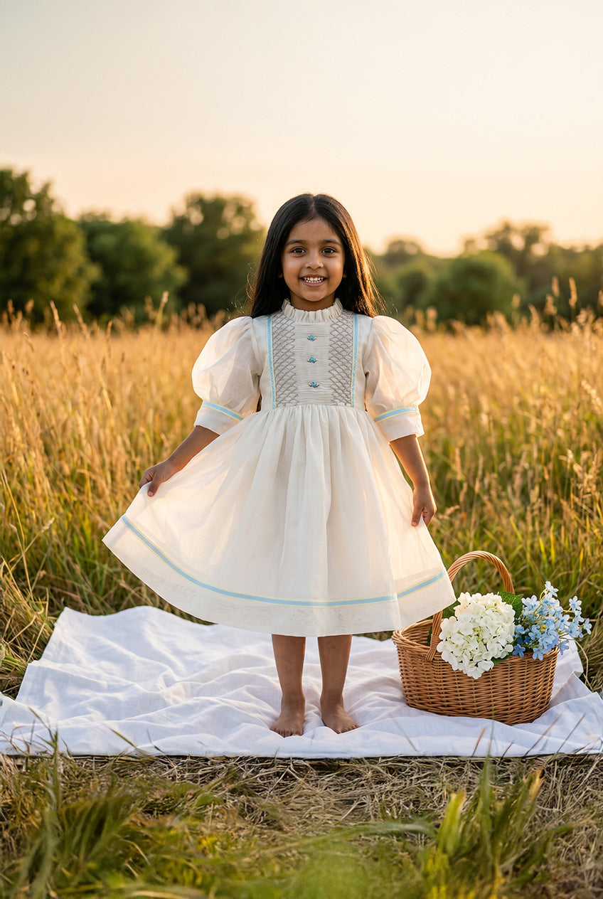 The Diamond handsmocked Dress - Ivory