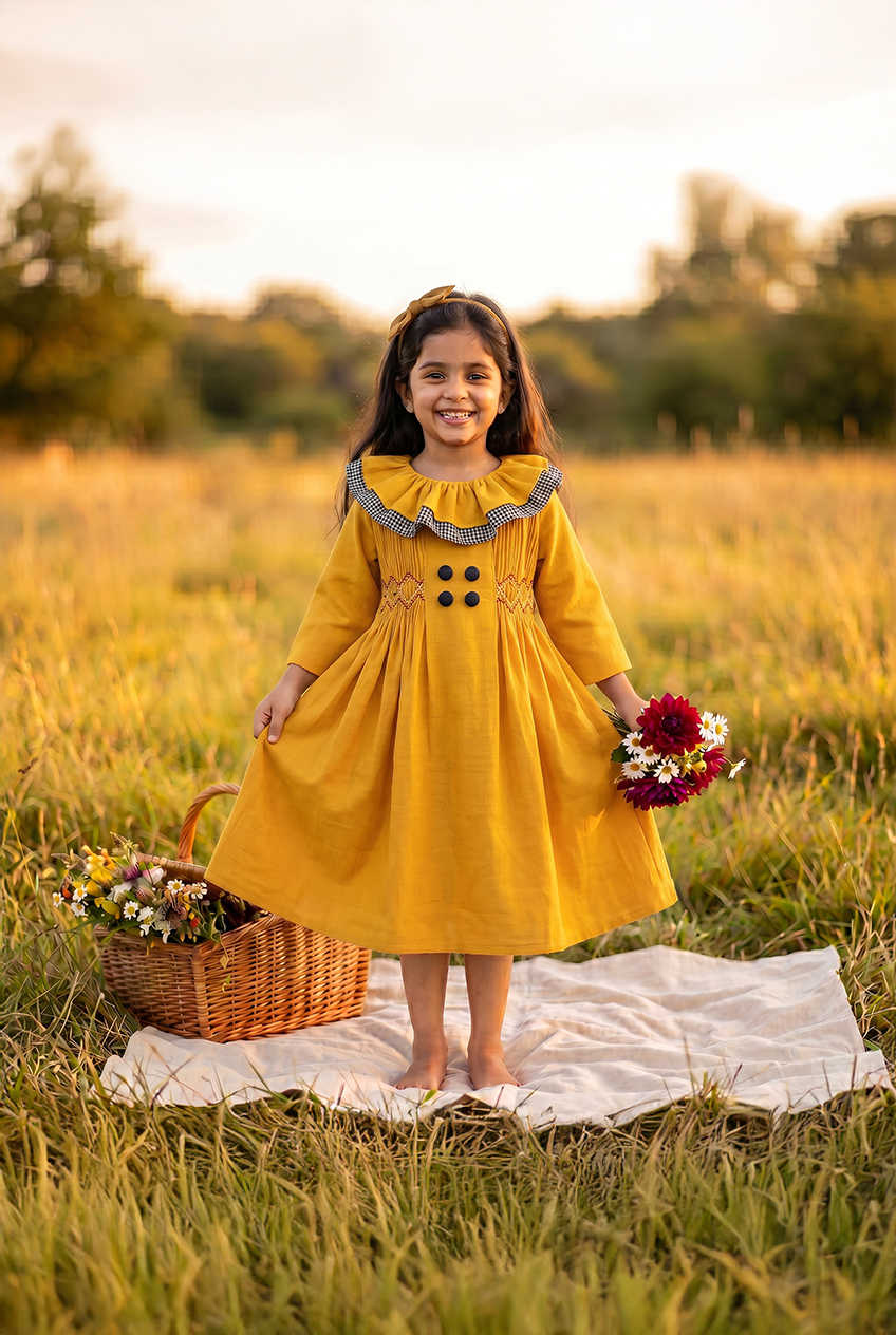 Ruffled Neck Smocked Dress
