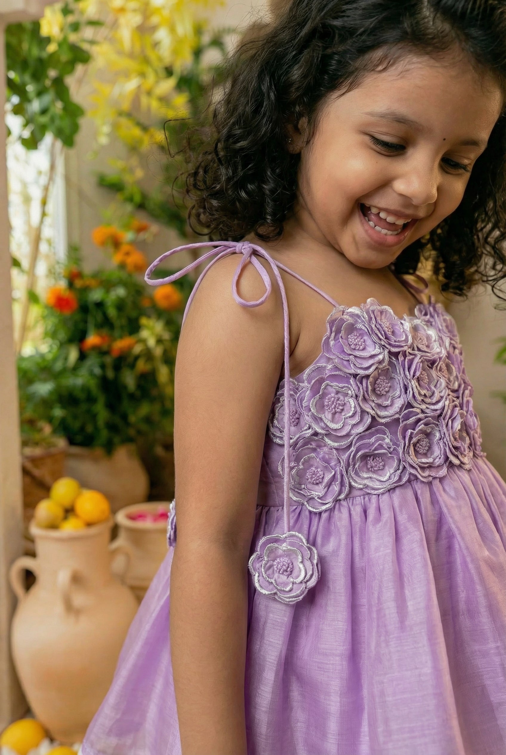 3d Flower Gharara- Lavender