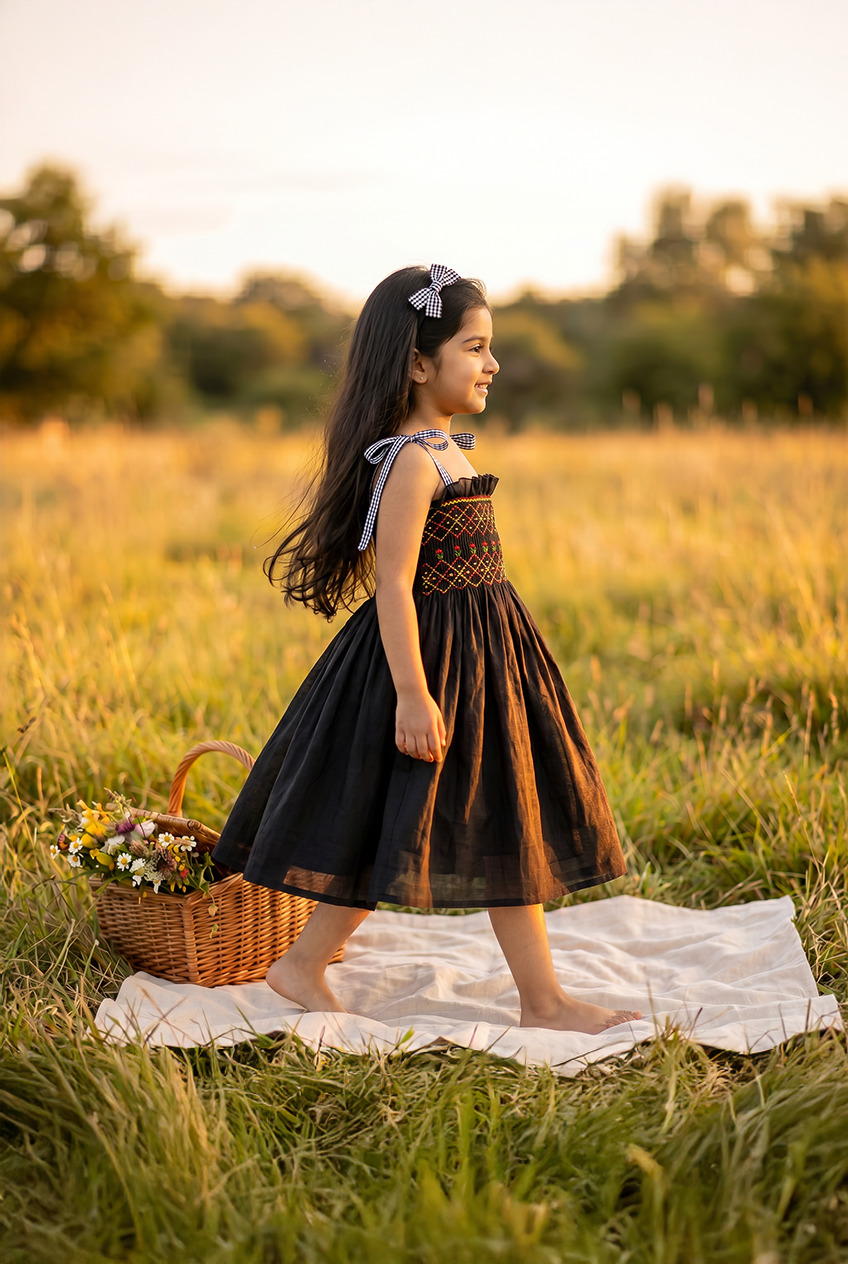 Black Noodle Strap Frock with shorts