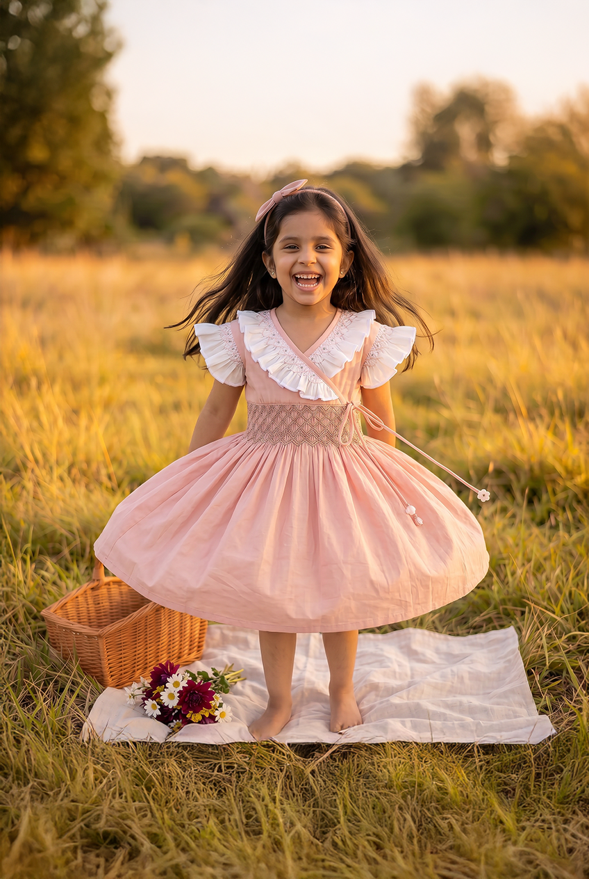 Handsmocked Angrakha Pink Dress