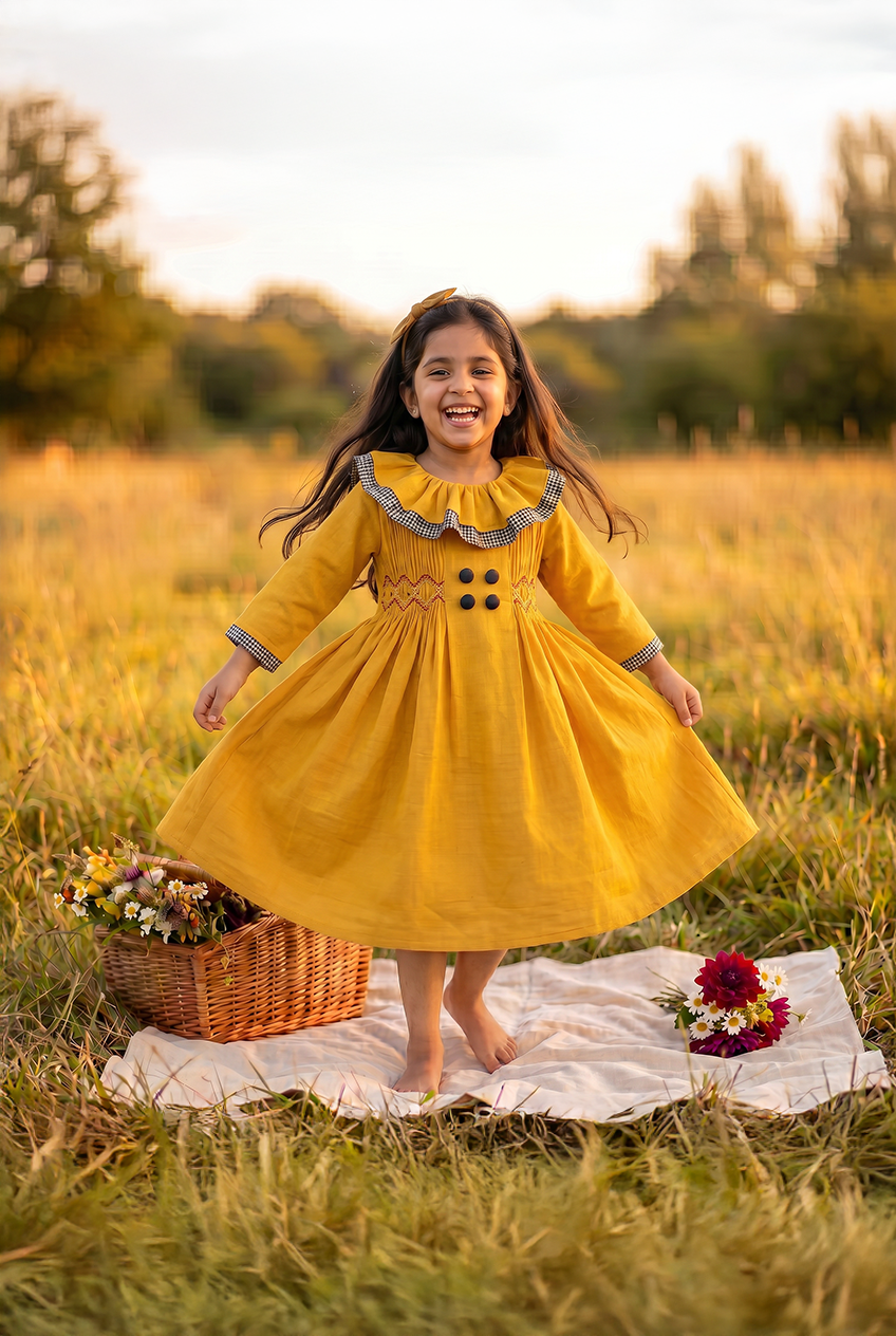 Ruffled Neck Smocked Dress