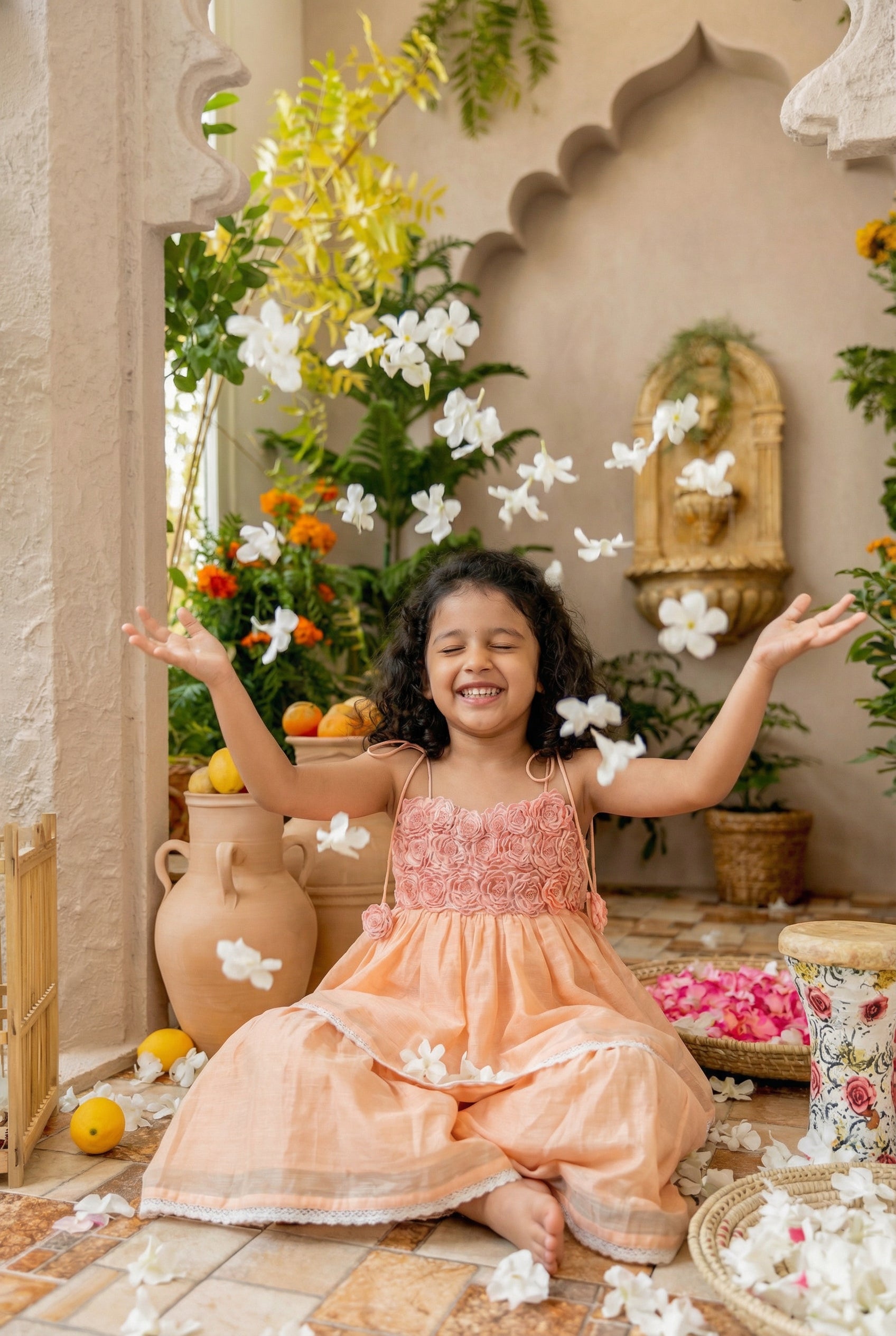 3d Flower Gharara- Peach