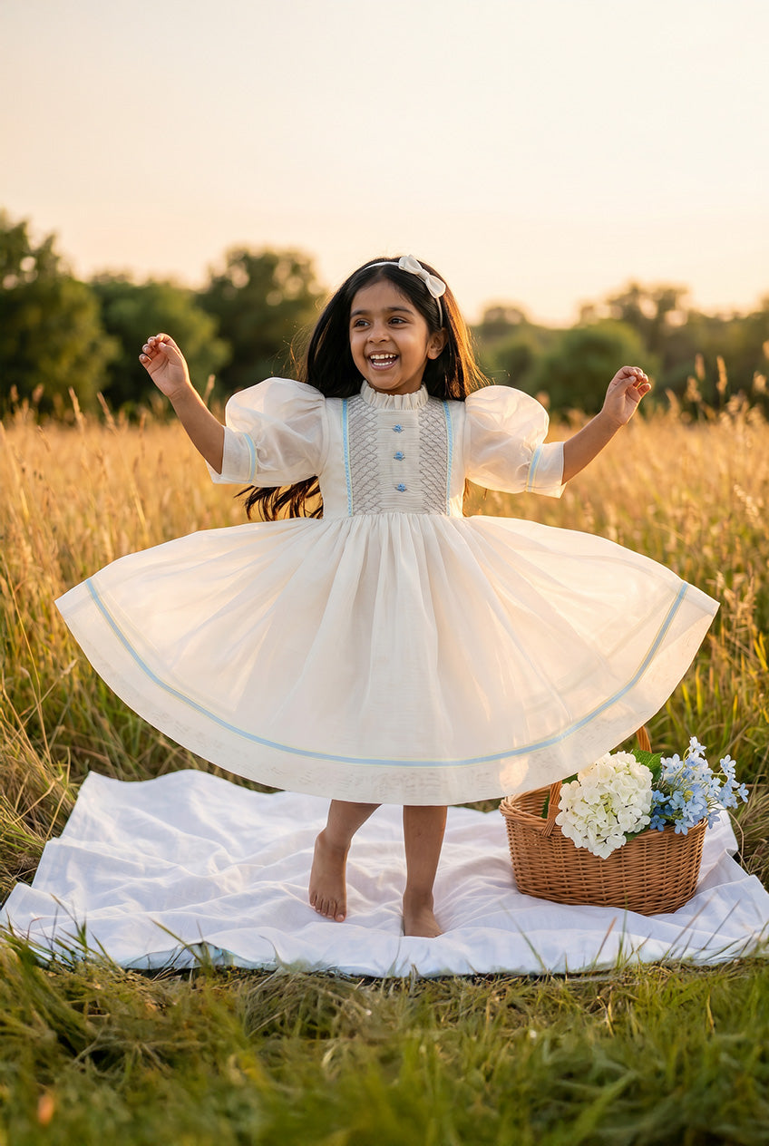 The Diamond handsmocked Dress - Ivory