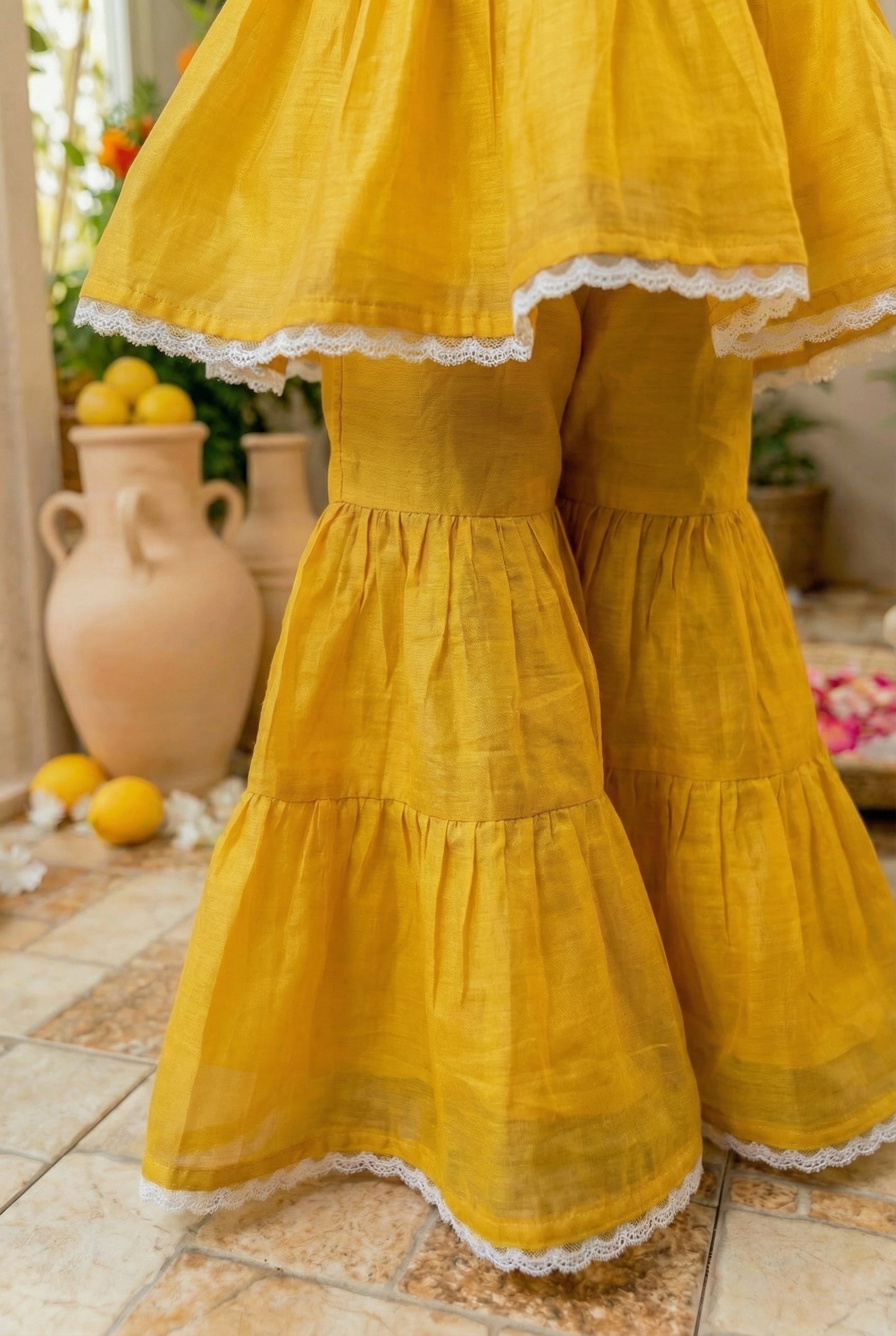 3d Flower Gharara- Mango