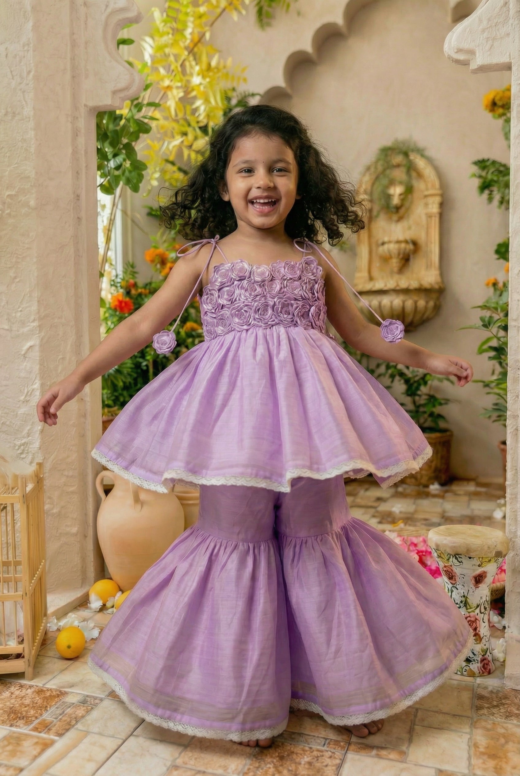 3d Flower Gharara- Lavender