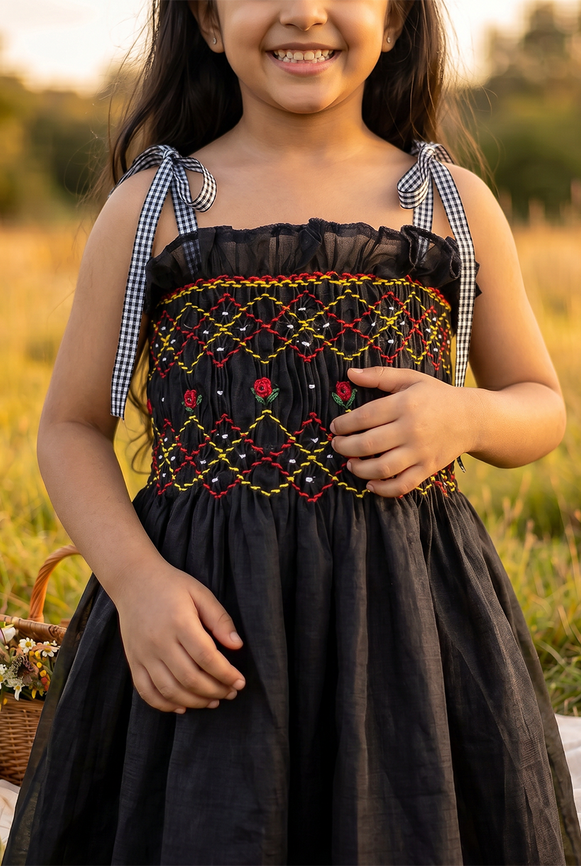 Black Noodle Strap Frock with shorts