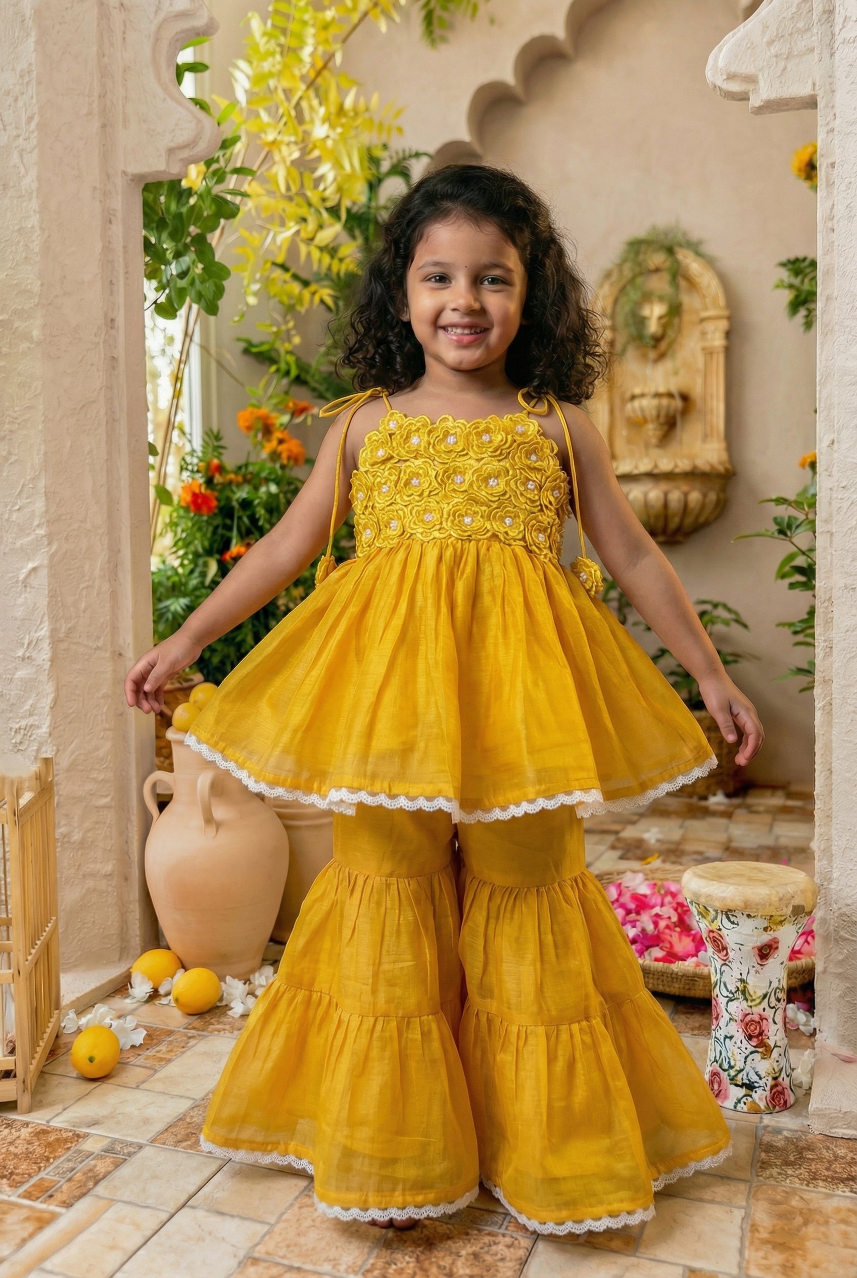 3d Flower Gharara- Mango