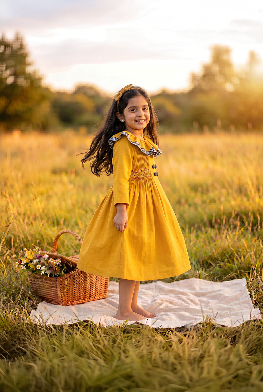 Ruffled Neck Smocked Dress