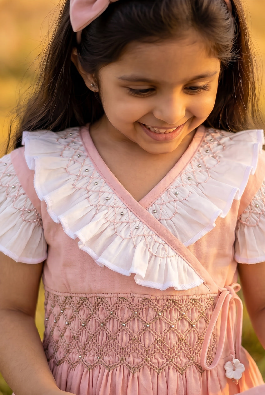 Handsmocked Angrakha Pink Dress