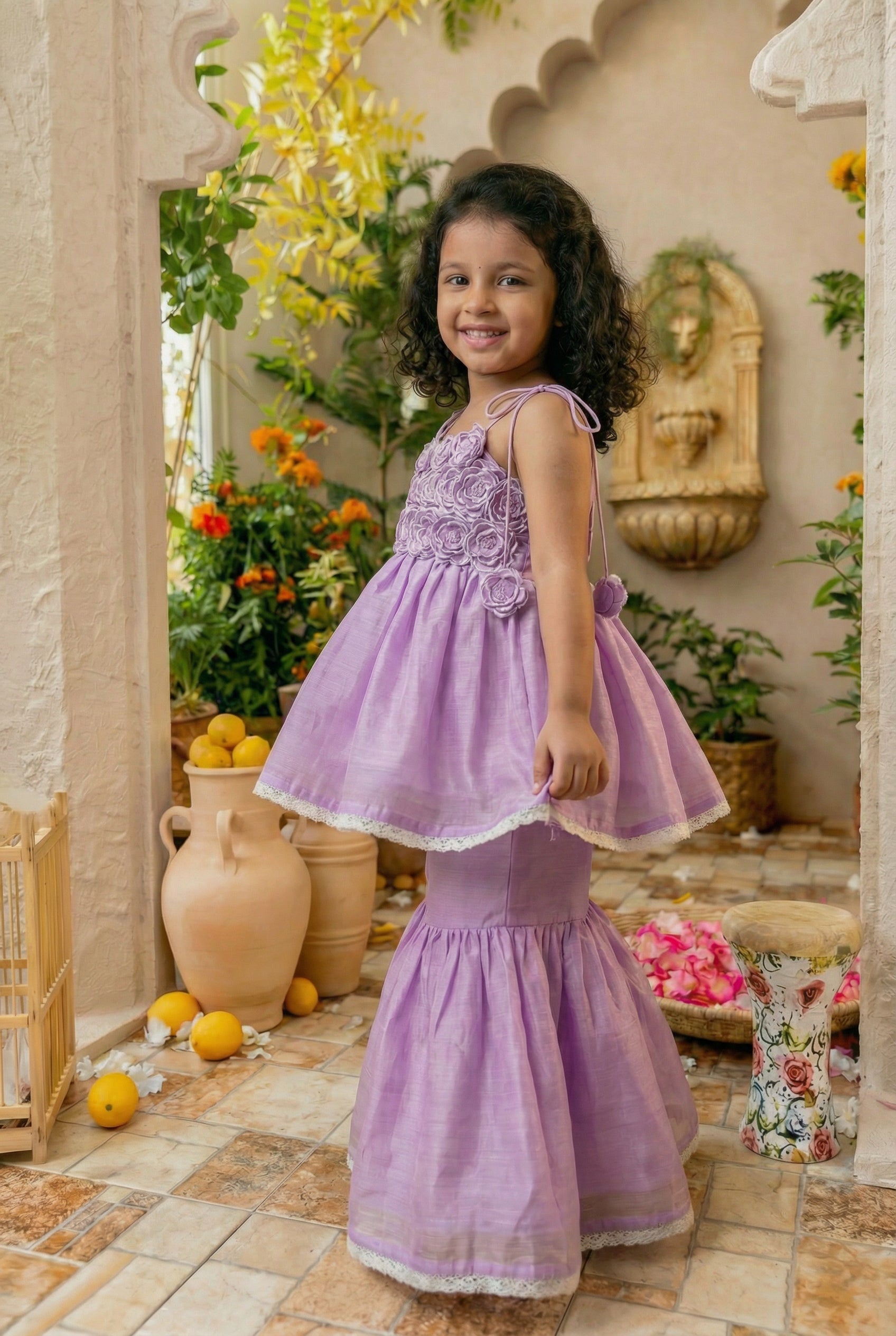 3d Flower Gharara- Lavender