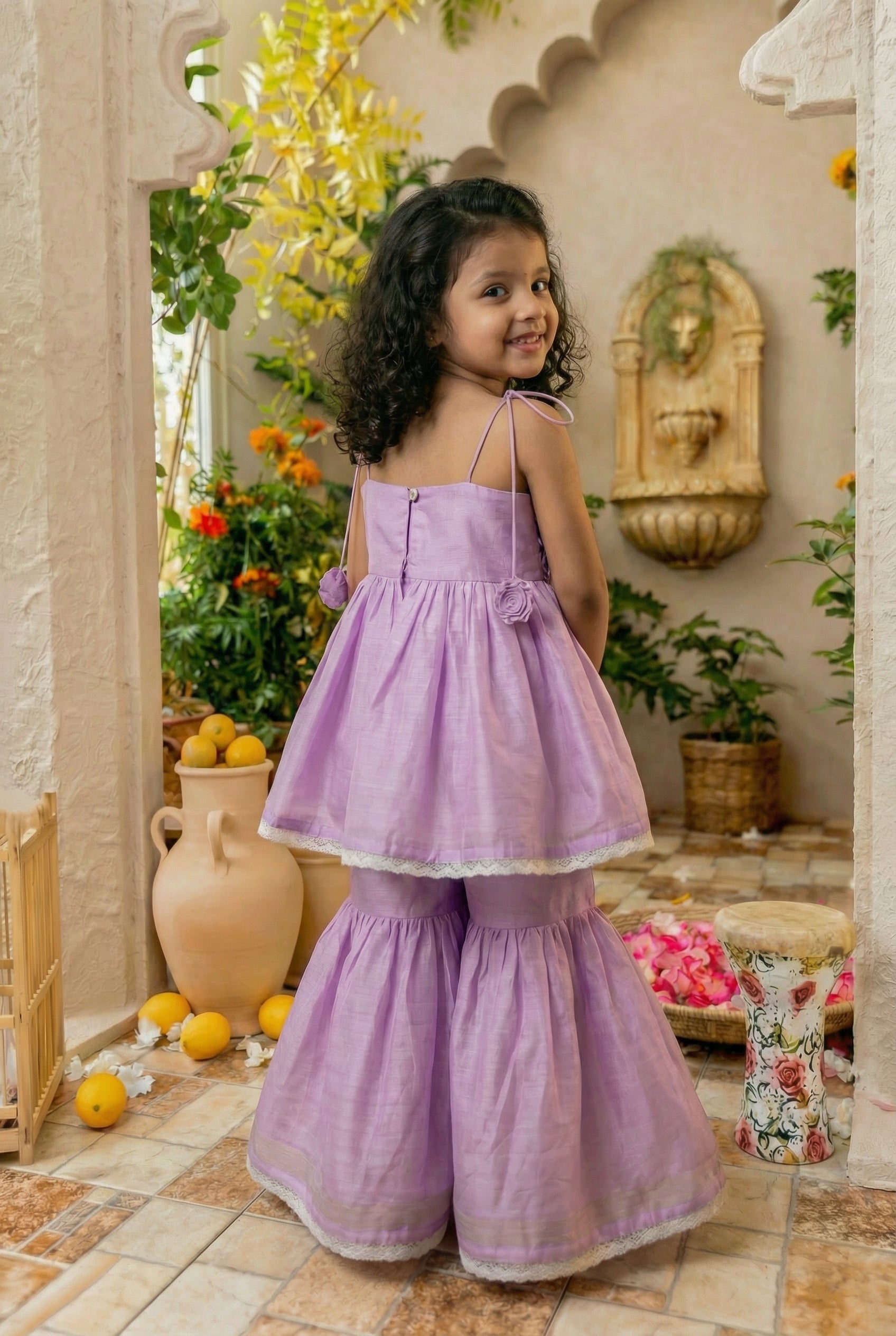 3d Flower Gharara- Lavender